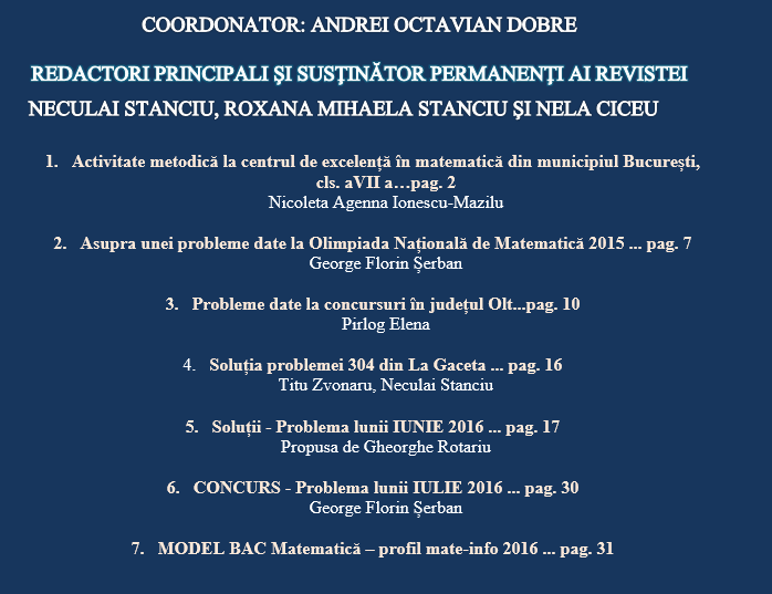 Coperta REVISTA matematica mateinfo.ro IULIE2016